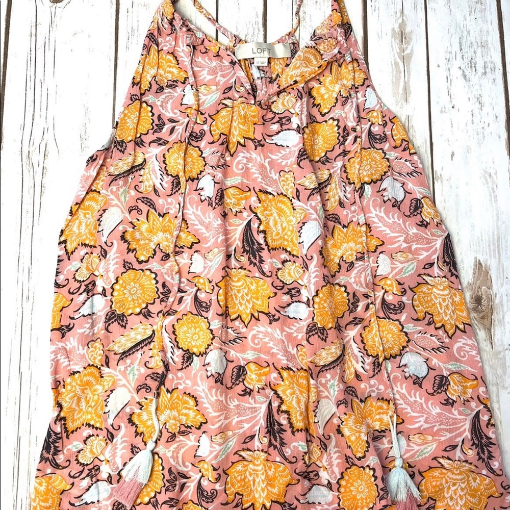 Loft Pink Yellow Paisley Tassel Halter Tank Top Size XS EEUC